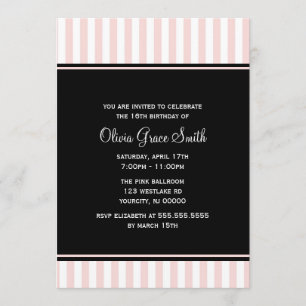 Elegant Pink and White Stripes Birthday Invitation