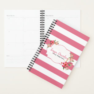 Elegant Pink And White Stripes with Flowers Planner