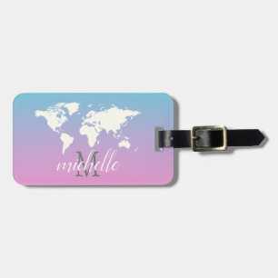 Elegant Pink and White Travel World-Map,Aeroplane Luggage Tag