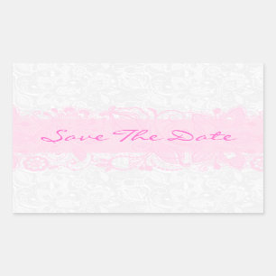 Elegant Pink And White Vintage Floral Lace Rectangular Sticker