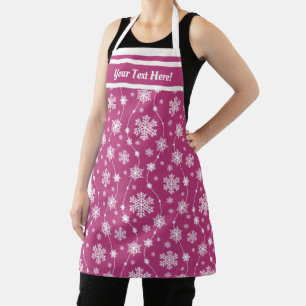 Elegant Pink and Winter White Snowflake Pattern Apron