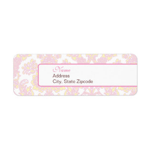 Elegant Pink and Yellow Damask Address Label