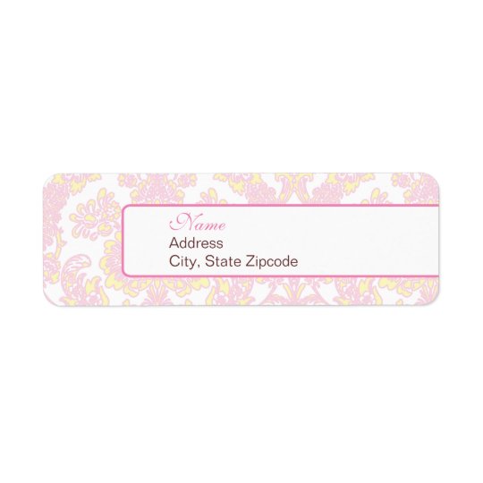 Elegant Pink and Yellow Damask Address Label