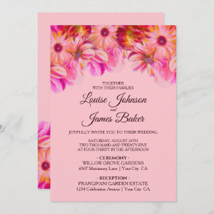 Elegant Pink and Yellow Floral Wedding Invitation