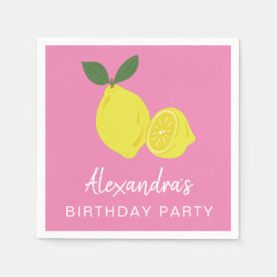 Elegant Pink and Yellow Lemon Party Napkin