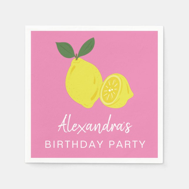 Elegant Pink and Yellow Lemon Party Napkin (Front)