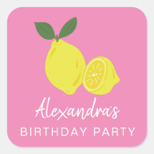 Elegant Pink and Yellow Lemon Party Square Sticker