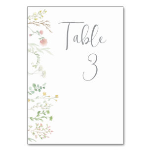 Elegant Pink and Yellow Watercolor Wildflower Table Number