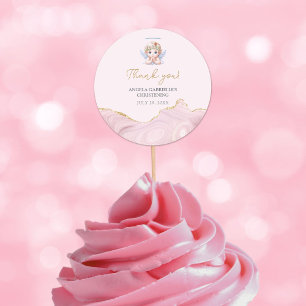 Elegant Pink Angel Girl Baptism Christening Classic Round Sticker