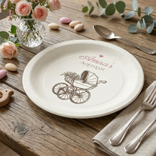 Elegant Pink Aqiqah Vintage Baby Carriage Islamic  Paper Plate