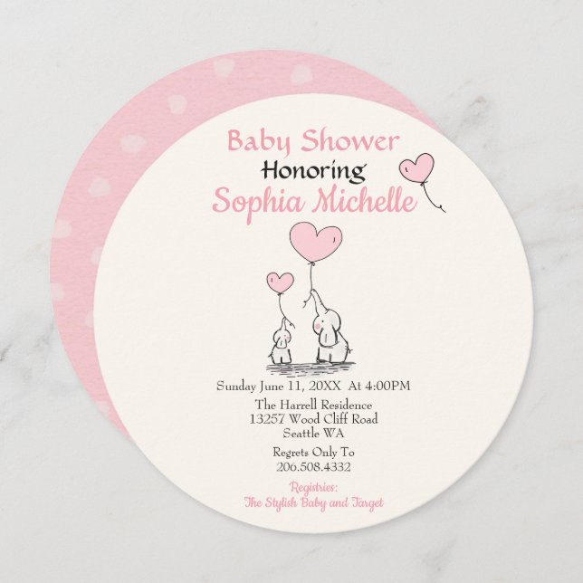 Elegant Pink Baby Girl Baby Shower Invitation (Front/Back)