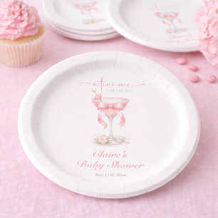 Elegant Pink Baby Girl Tini One Baby Shower Paper Plate