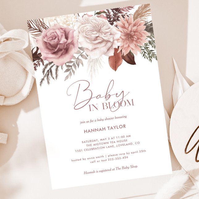 Elegant Pink Baby in Bloom Script Girl Baby Shower Invitation (Creator Uploaded)