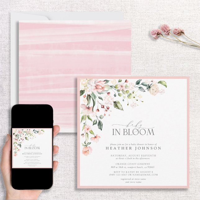 Elegant Pink Baby in Bloom Script Girl Baby Shower Invitation (Creator Uploaded)