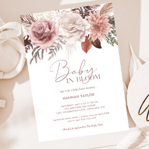Elegant Pink Baby in Bloom Script Girl Baby Shower Invitation