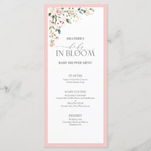 Elegant Pink Baby in Bloom Script Girl Baby Shower Menu