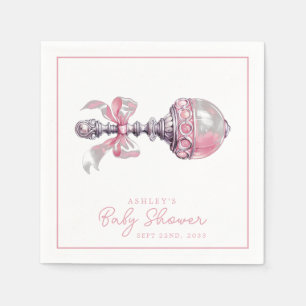 Elegant Pink Baby Rattle Girl Baby Shower Napkin