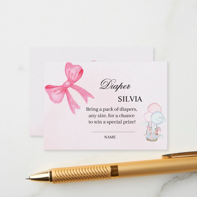 Elegant Pink Baby Shower Diaper Raffle Card – Girl (Front/Back In Situ)