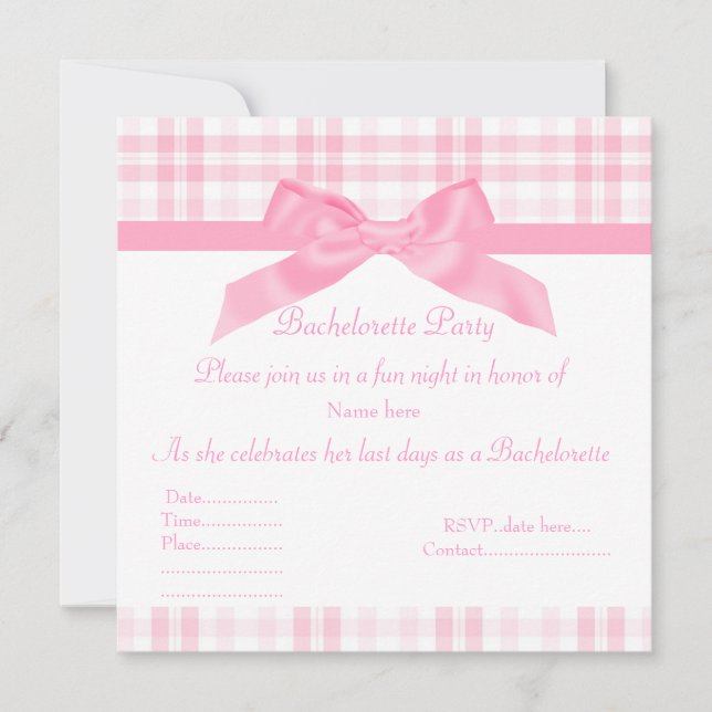 ELEGANT PINK BACHELORETTE INVITATION tartan (Front)