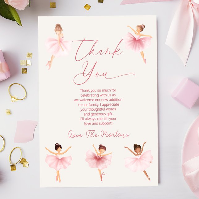 Elegant Pink Ballerina Ballet Baby Shower Thank You Card (Creator Uploaded)