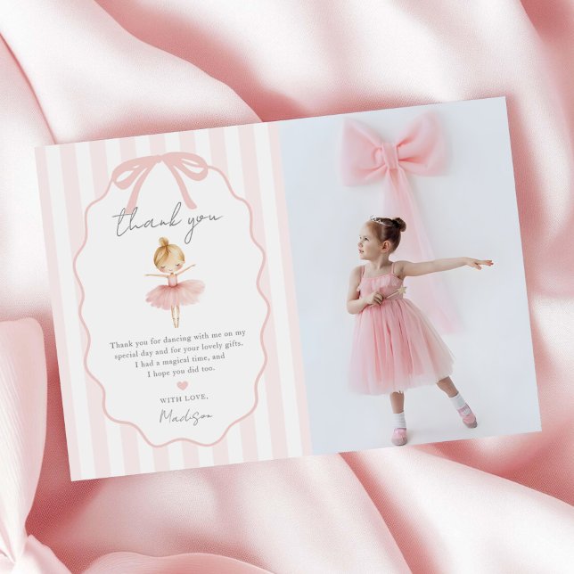 Elegant Pink Ballerina Ballet Birthday Photo Thank You Card (Creator Uploaded)
