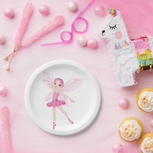 Elegant Pink Ballerina Fairy For Dance Lovers  Paper Plate (Creator Uploaded)