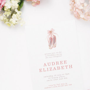 Elegant Pink Ballerina Shoes Girls Birthday Party Invitation