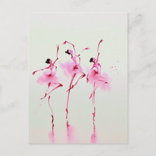 Elegant Pink Ballerina Watercolor Art Postcard