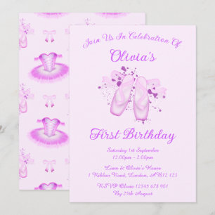 Elegant Pink Ballet Birthday Pointe Shoes Invitation