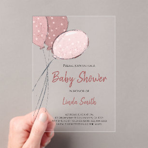 Elegant Pink Balloons Girl Baby Shower Acrylic Invitations