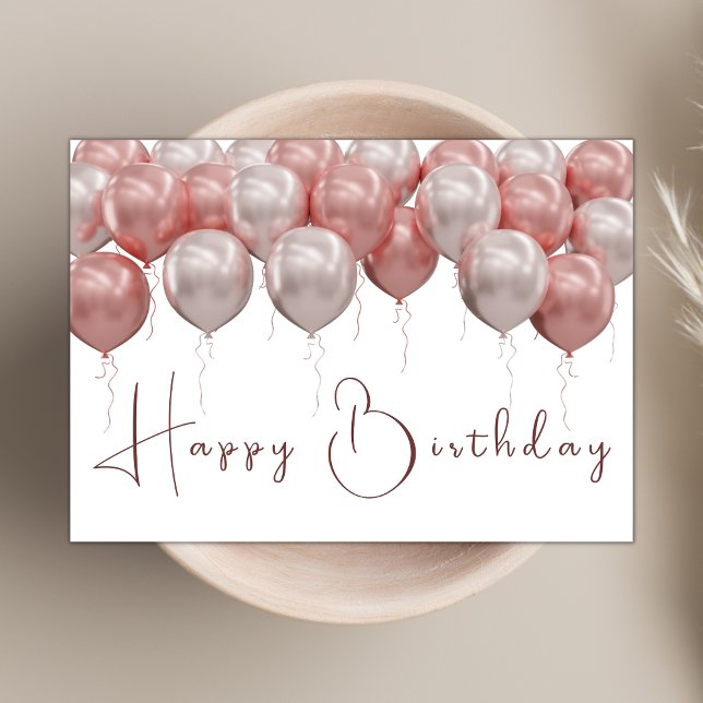 Elegant Pink Balloons Modern Script Happy Birthday Card (Creator Uploaded)