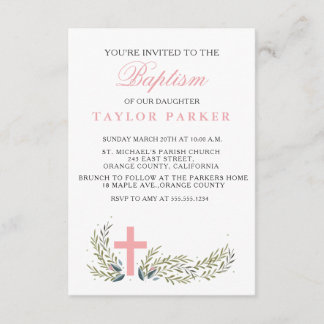 Elegant Pink Baptism/Christening Invitation