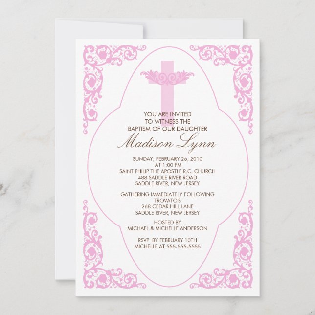 Elegant Pink Baptism Invitation (Front)