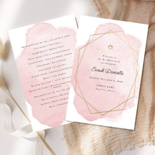 Elegant Pink Bat Mitzvah Ceremony Paper Program 