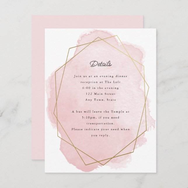 Elegant Pink Bat Mitzvah Reception Card (Front/Back)