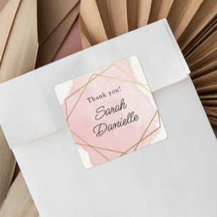 Elegant Pink Bat Mitzvah Thank you Favour  Square Sticker