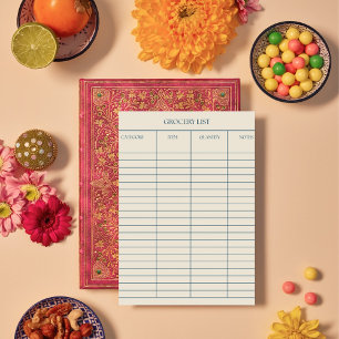 Elegant Pink Beige Retro Grocery List Notepad