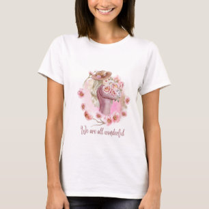Elegant Pink Beige Watercolor White T-Shirt 