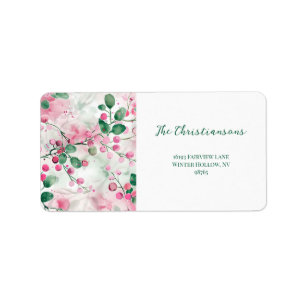Elegant Pink Berries Floral Christmas Label