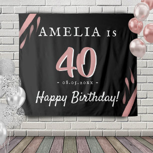 Elegant Pink Black 40th Birthday Party Backdrop Tapestry