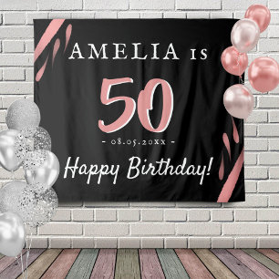 Elegant Pink Black 50th Birthday Party Backdrop Tapestry