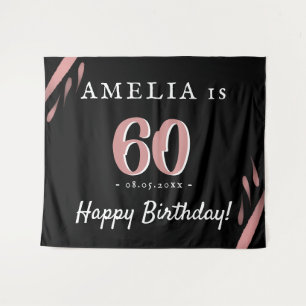 Elegant Pink Black 60th Birthday Party Backdrop Tapestry