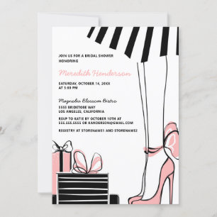 Elegant Pink Black Bridal Shower Invitation