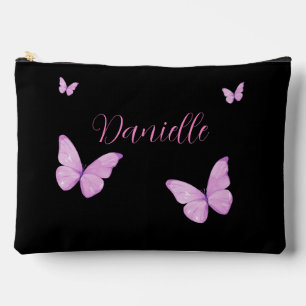 Elegant Pink & Black Butterfly Custom Accessory Pouch
