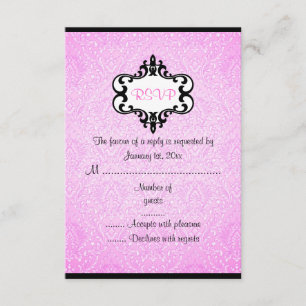 Elegant Pink & Black Chic Damask RSVP Card