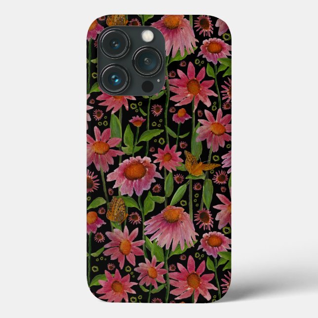 Elegant Pink Black Coneflowers Butterflies Case-Mate iPhone Case (Back)