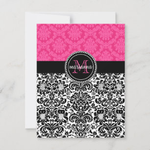 Elegant Pink Black Damask Personalised Note Cards