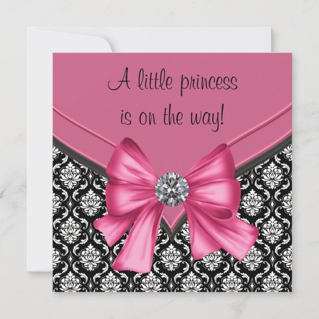 Elegant Pink Black Damask Princess Baby Shower Invitation (Front)
