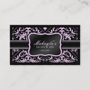 Elegant Pink & Black Damask Salon and Spa Business Card