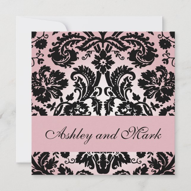 Elegant Pink Black Damask Wedding Invitation #2 (Front)